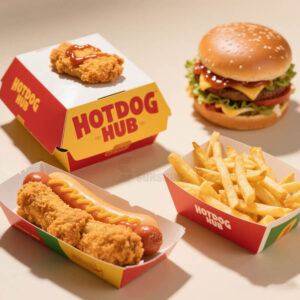 Takeaway food-23 Premium Disposable Burger Fries Chicken Paper Box Custom Printed Fast Food Packaging