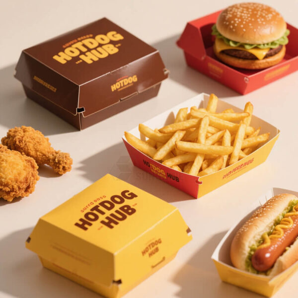 Custom Burger Box Disposable Paper Takeaway Food Packaging Printed Logo Fast Food Box - Image 2