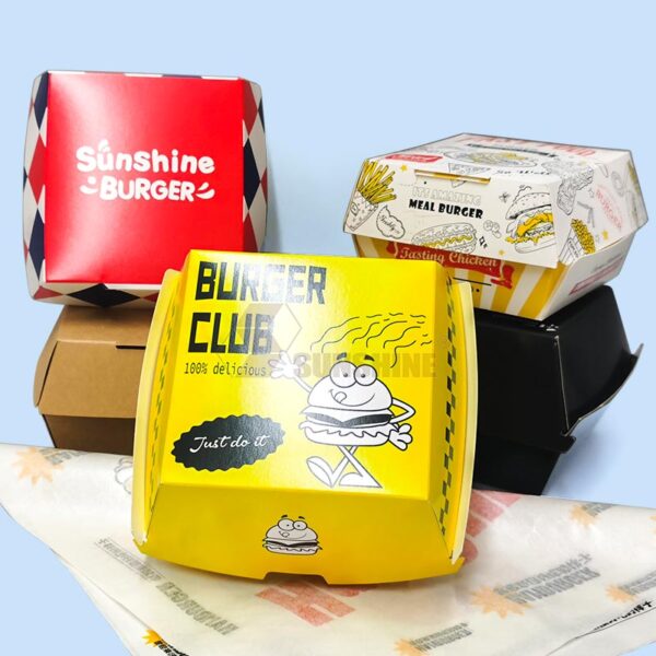 Custom Burger Box Disposable Paper Takeaway Food Packaging Printed Logo Fast Food Box