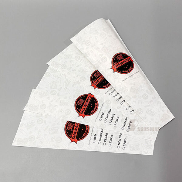 Custom Printed Grease Proof Burger Sandwich Egg Rolls Bread Shawarma Cone Wax Wrapper Food Wrapping Paper Pouch Bag - Image 3