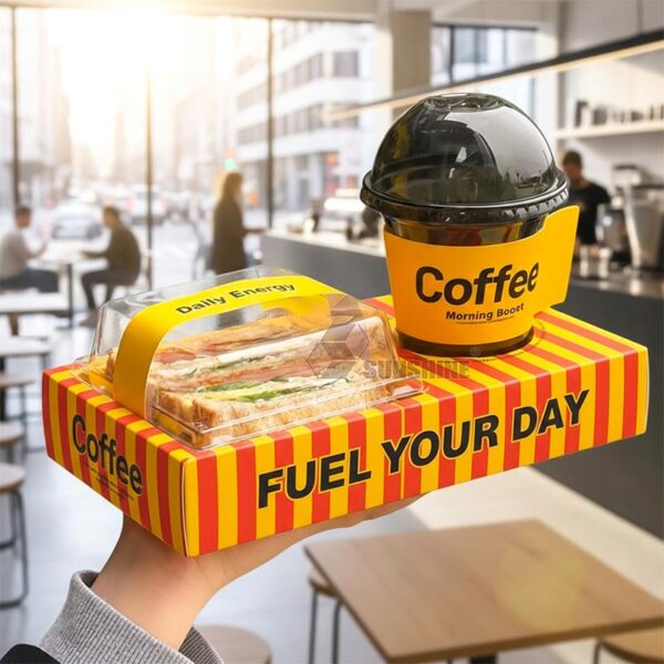 Sandwich Packaging Box with Embedded Thick Egg Toast Packaging Ins Restaurant Coffee Shop Drink Cup Paper Tray - Image 2