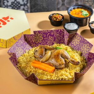 New Design Halal Restaurant Kabsa Cardboard Rice Box Foldable Spread Hexagonal Paper Food Container for Chicken Mandi Packaging